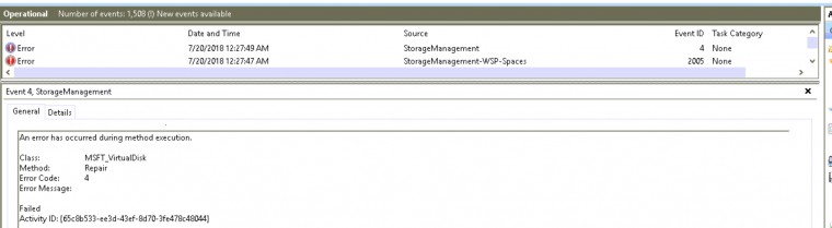 Storage Spaces Direct S2D Failed Jobs Error Logs Virtual Disk